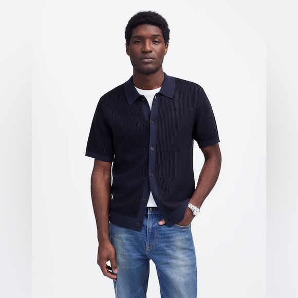NWOT Madewell Tuck-Stitch Button-Up Sweater Polo - Medium - Ink